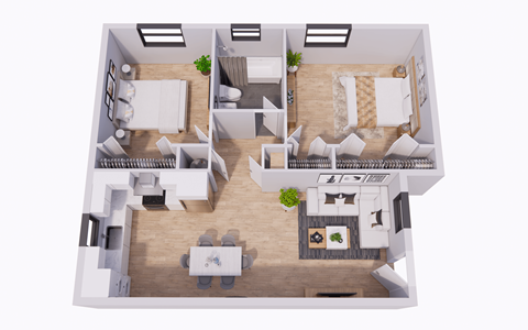 Floor plan for 2 beds, 1 bath, 800 sqft
